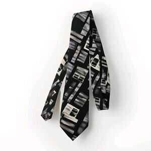 Mens Tie Necktie City Streets Black Silver Abstract Pattern Polyester Made USA